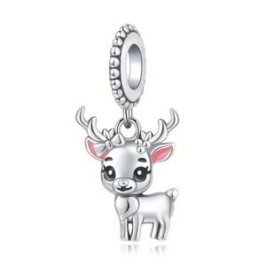 Silver & Pink Dangle Girl Deer Charm